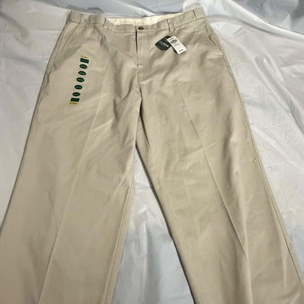 LL Bean Mens Double L Chino Khaki Pants 38x30 Wrinkle Free Cotton Comfort Waist